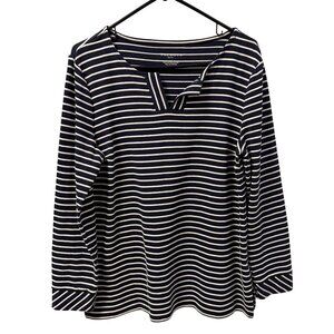 Talbots shirt Sz PL  Navy & White Striped Long Sleeve Top Cotton Blend